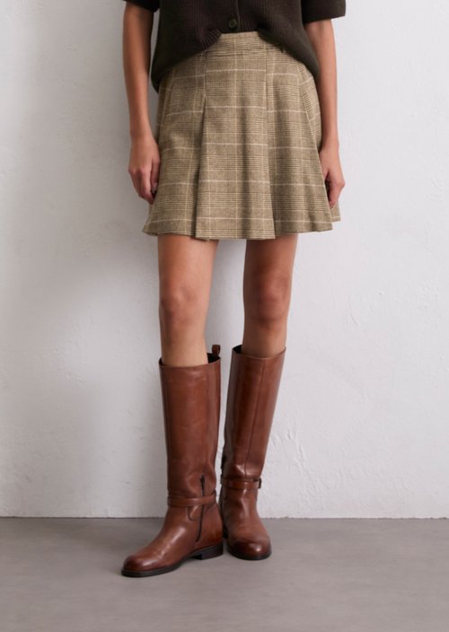 Checked mini skirt A-shape — Medium Brown