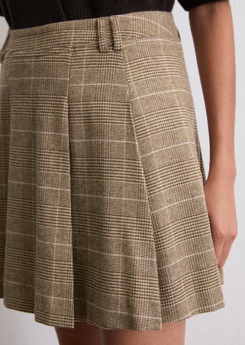 Checked mini skirt A-shape — Medium Brown