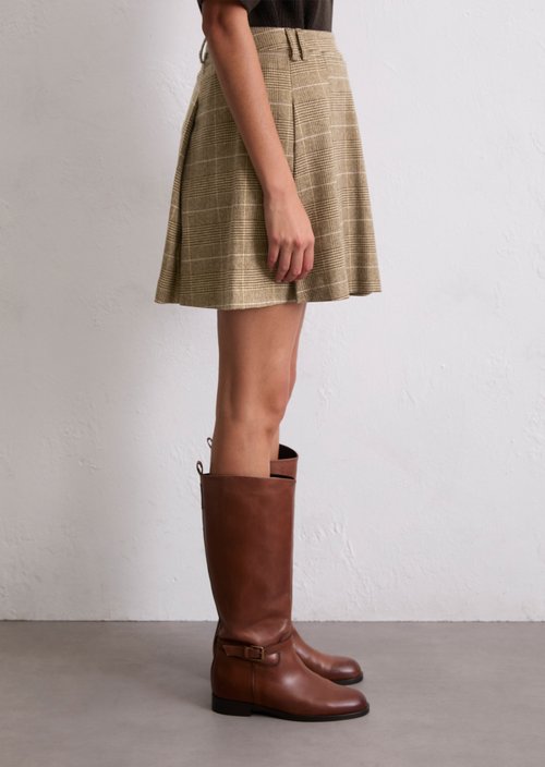 Checked mini skirt A-shape — Medium Brown