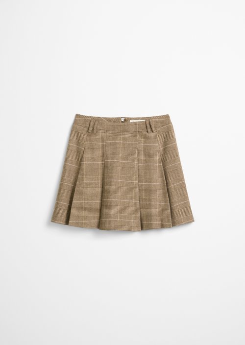 Checked mini skirt A-shape — Medium Brown