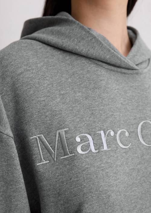 Logo sweatshirt met capuchon relaxed Light Grey Melange in detailaanzicht