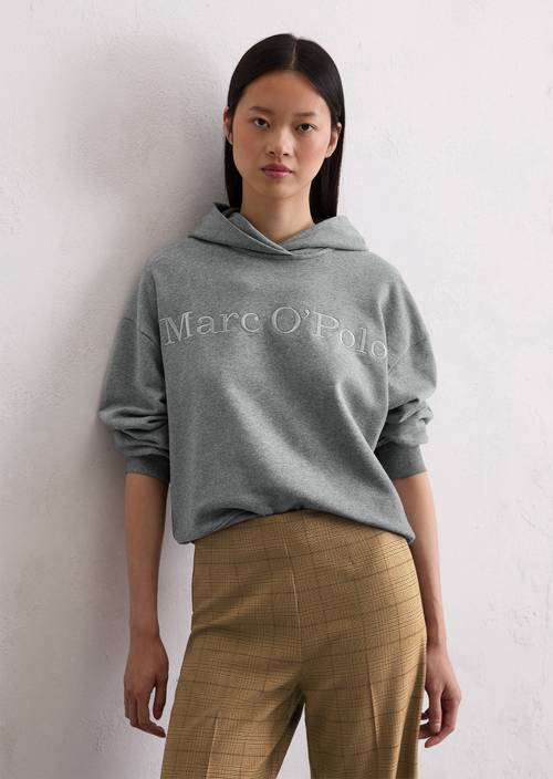 Logo sweatshirt met capuchon relaxed Light Grey Melange in vooraanzicht