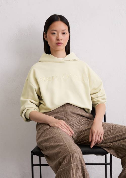 Logo sweatshirt met capuchon relaxed Light Oat in vooraanzicht