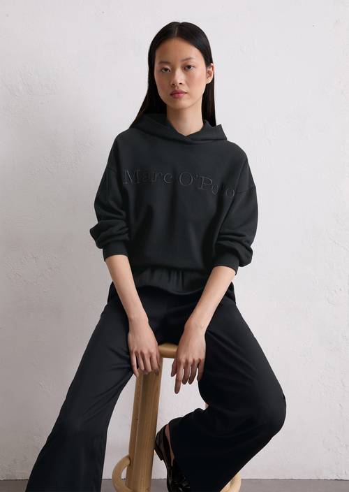 Logo sweatshirt met capuchon relaxed Deep Night Blue in vooraanzicht