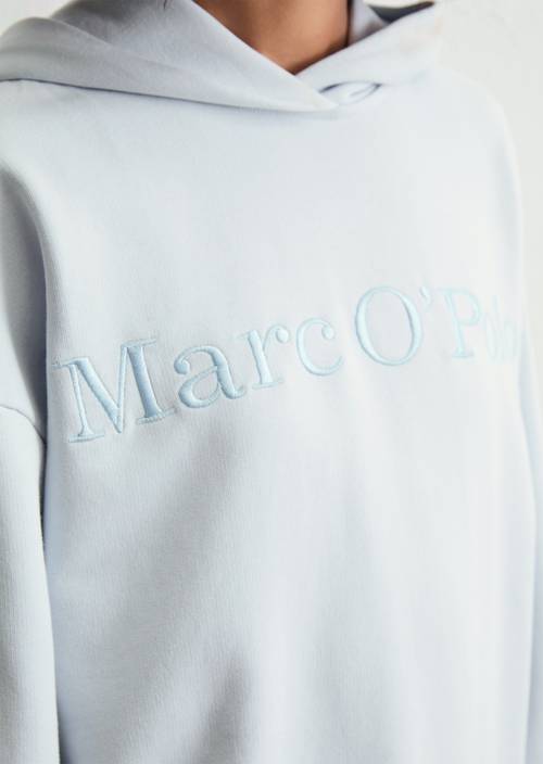 Logo sweatshirt met capuchon relaxed Calm Blue in detailaanzicht