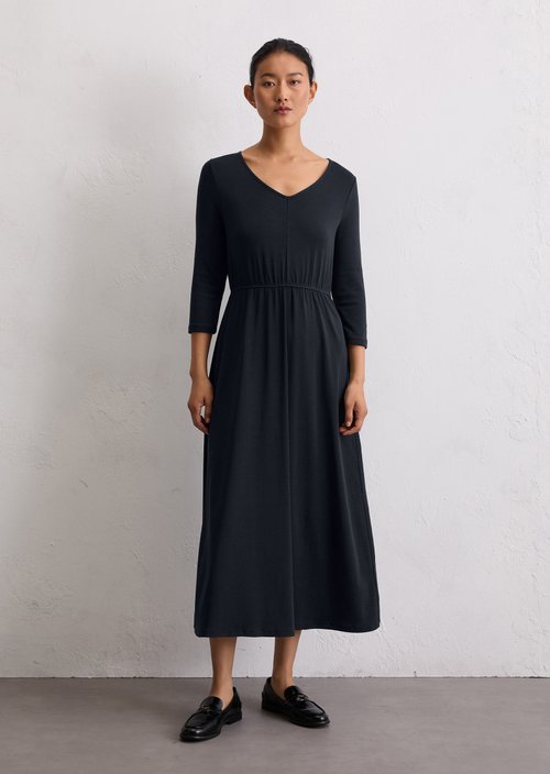 Long jersey dress flared — Deep Night Blue
