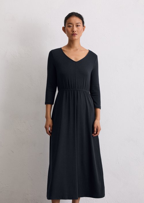 Long jersey dress flared — Deep Night Blue