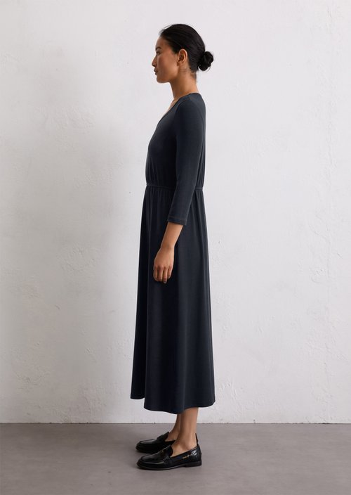 Long jersey dress flared — Deep Night Blue
