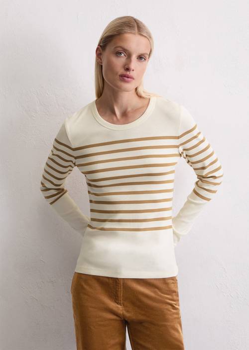 Gestreepte longsleeve slim Medium Brown in vooraanzicht