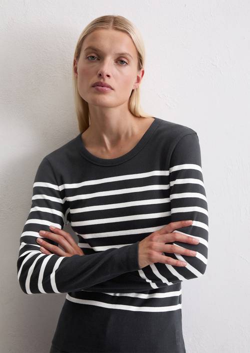 Gestreepte longsleeve slim Dark Blue in vooraanzicht