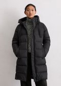 Hooded down coat shaped with water-repellent surface - black