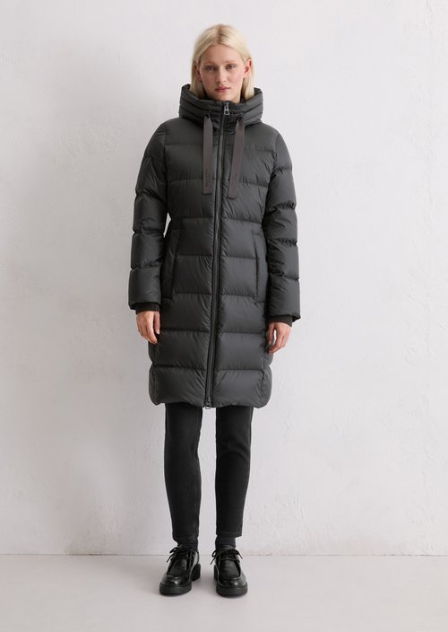 Hooded down coat shaped — Dark Grey Melange
