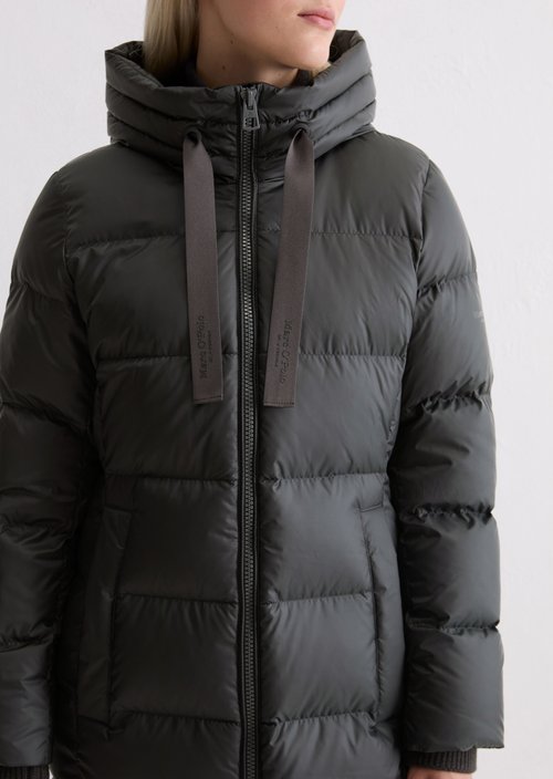 Hooded down coat shaped — Dark Grey Melange