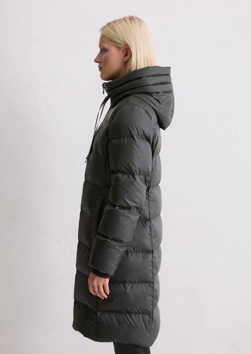 Hooded down coat shaped — Dark Grey Melange