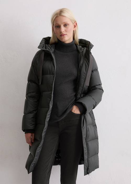 Donsjas met capuchon in de vorm van Dark Grey Melange in vooraanzicht