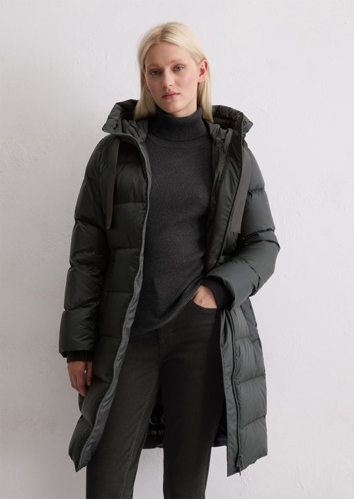 Hooded down coat shaped — Dark Grey Melange