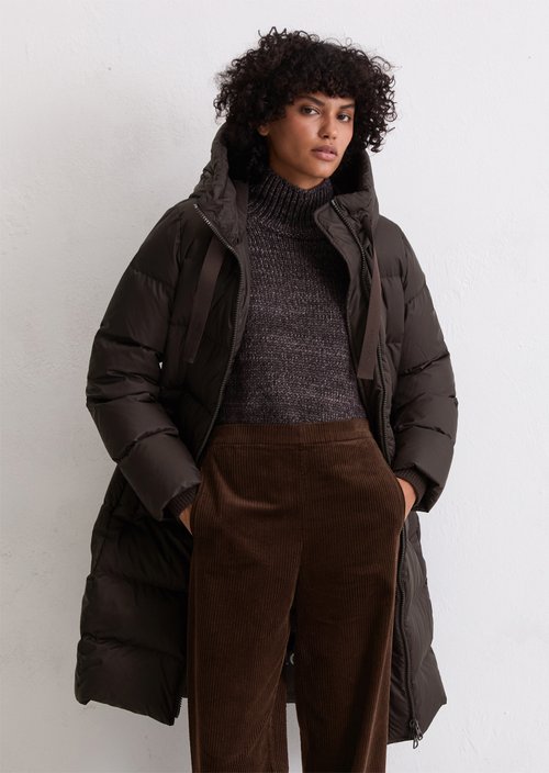 Hooded down coat shaped — Dark Coffee
