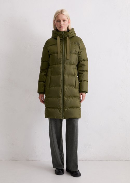 Hooded down coat shaped — Mossy Olive