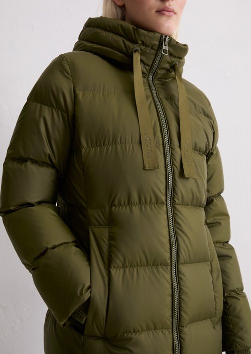 Hooded down coat shaped — Mossy Olive