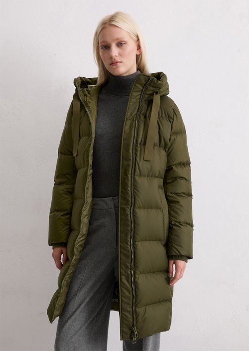 Hooded down coat shaped — Mossy Olive