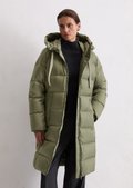 Hooded down coat shaped with water-repellent surface - green
