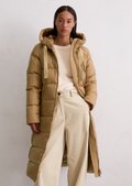 Hooded down coat fitted with water-repellent surface - brown