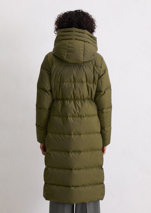 Hooded down coat fitted — Mossy Olive (alternate view)