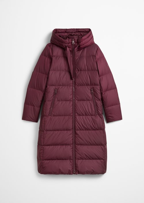 Hooded down coat fitted — Aubergine Red