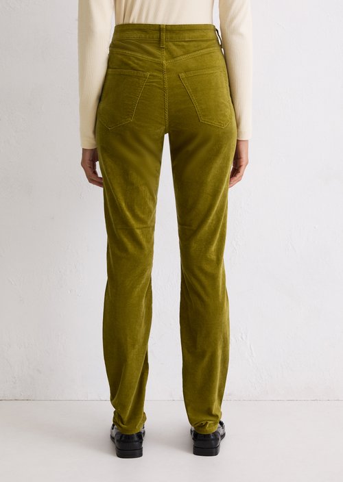 Velvet pants model Alkea slim — Deep Pea