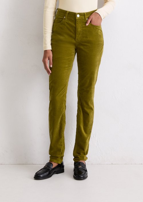 Velvet pants model Alkea slim — Deep Pea