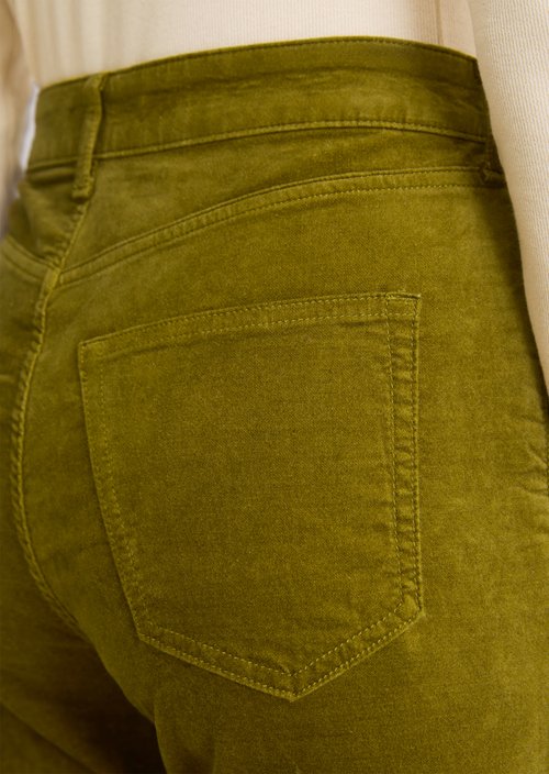 Velvet pants model Alkea slim — Deep Pea