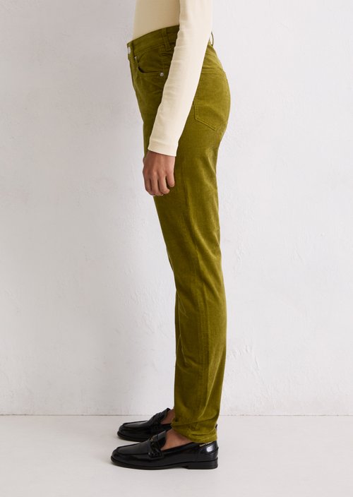 Velvet pants model Alkea slim — Deep Pea