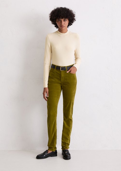 Velvet pants model Alkea slim — Deep Pea