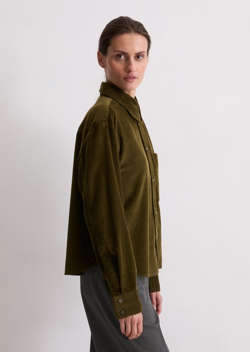 Relaxed fine corduroy blouse — Mossy Olive