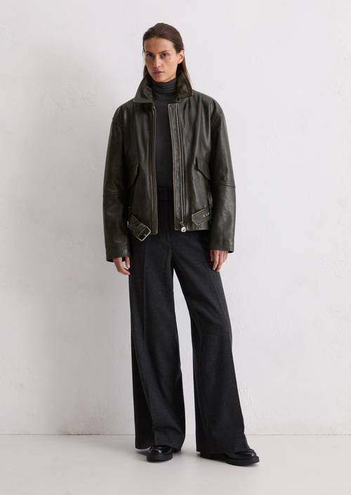 Leather jacket relaxed Roasted Coffee in front view