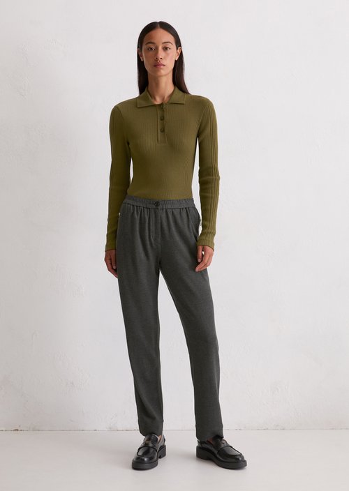 DfC long sleeve polo shirt slim — Mossy Olive