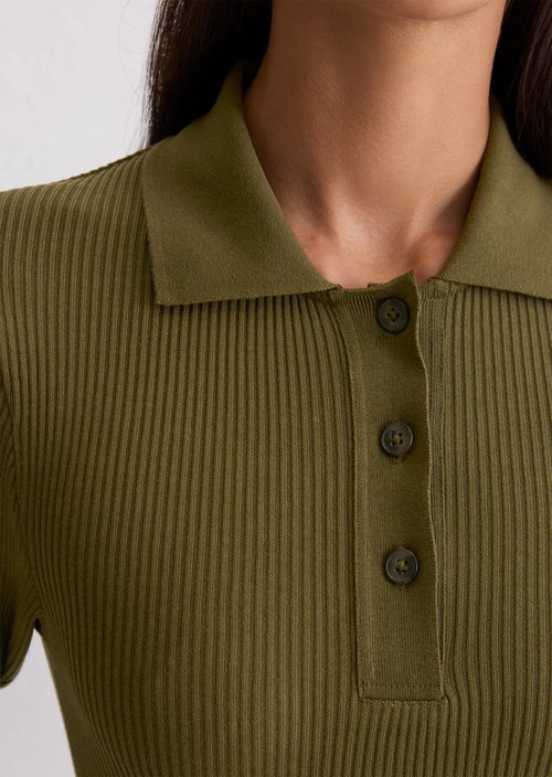 DfC long sleeve polo shirt slim — Mossy Olive