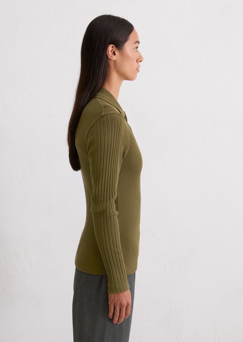 DfC long sleeve polo shirt slim — Mossy Olive