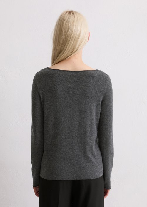 Regular fine knit sweater — Dark Grey Melange