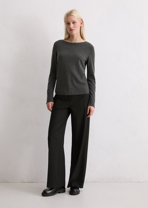 Regular fine knit sweater — Dark Grey Melange