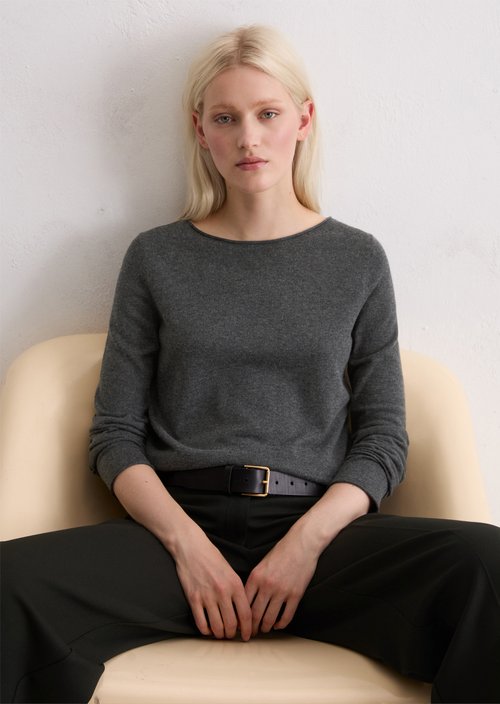 Regular fine knit sweater — Dark Grey Melange