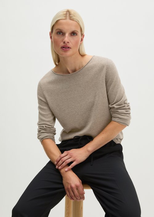 Regular fine knit sweater — Stone Taupe Melange