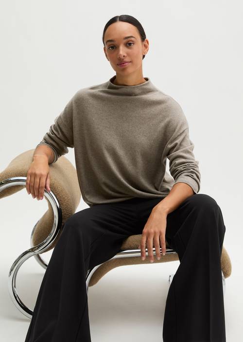 Feinstrick-Pullover oversized Stone Taupe Melange in Frontalansicht