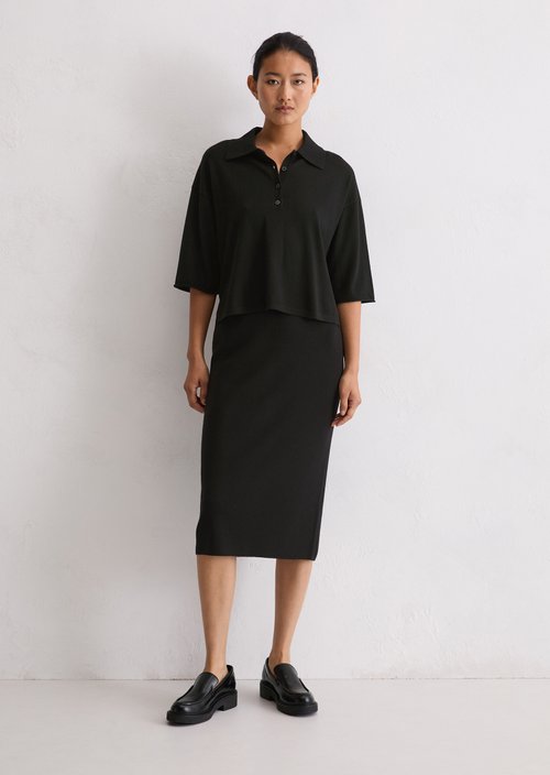 Rib knit skirt shaped — Black