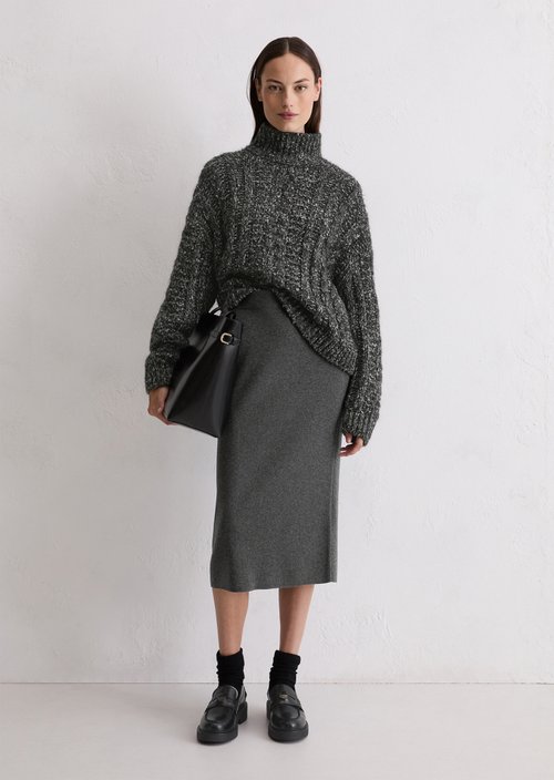 Rib knit skirt shaped — Dark Grey Melange