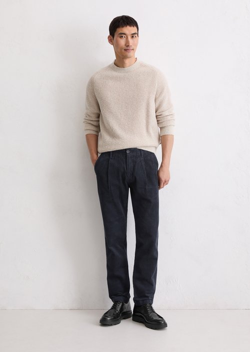 Corduroy trousers model Osby pleats tapered — Dark Navy