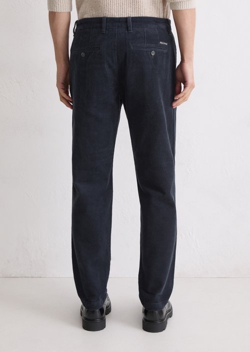 Corduroy trousers model Osby pleats tapered — Dark Navy