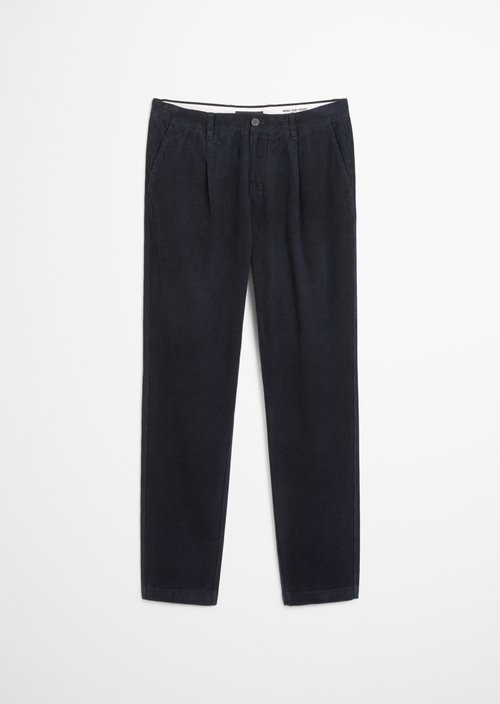 Corduroy trousers model Osby pleats tapered — Dark Navy