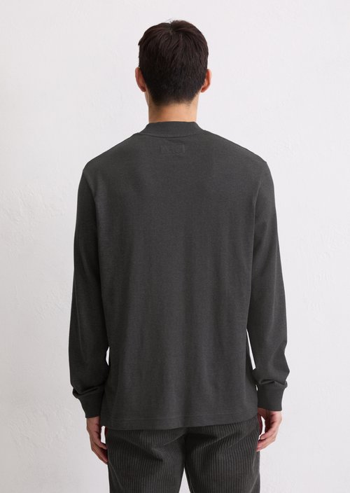 DfC stand-up collar longsleeve regular — Dark Grey Melange