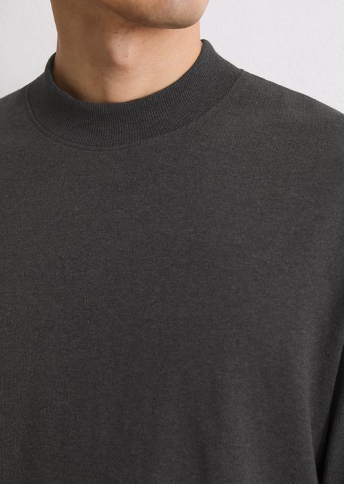DfC stand-up collar longsleeve regular — Dark Grey Melange